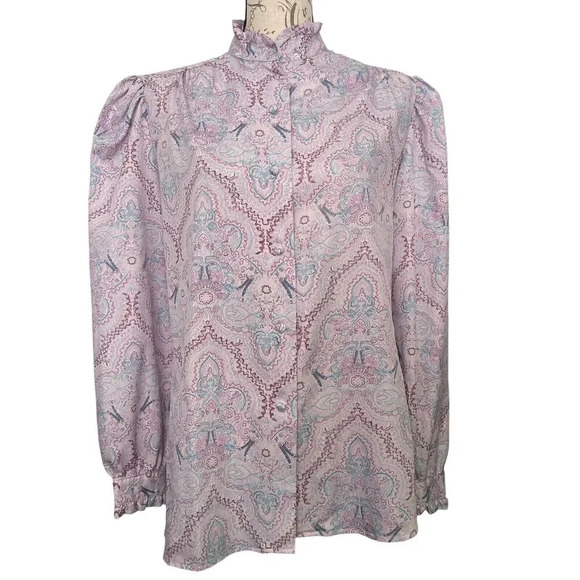 Vintage Ruggeri 70s Button Front Paisley Floral Boho Top Size 16 Lightweight - Picture 1 of 9